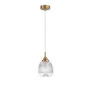 Mond Pendellampe Ø 15cm Glas Gold von Nova Luce mit gold-satiniertem Metall und klarem geripptem Glas