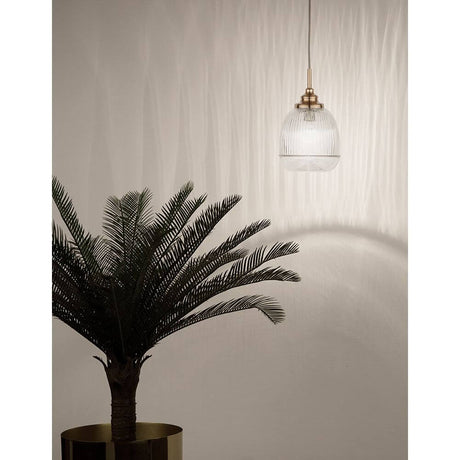 Mond Pendellampe Ø 15cm Glas Gold, elegante Pendelleuchte mit geripptem Glas und gold-satiniertem Metall für sanftes Licht