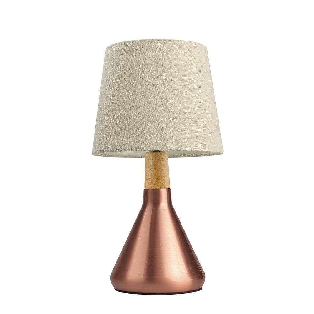Montes Metall Tischlampe mit Textilschirm, eleganter Metall-Look und beigem Stoffschirm für wohnliche Akzente.