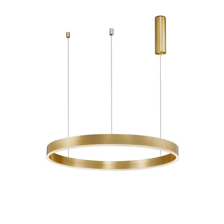 Motiv LED Guld hængelampe med en elegant, gylden overflade og moderne design, ideel til spiseborde eller stuer.