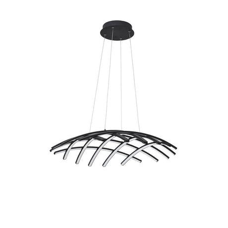 Narvi LED Hängelampe Schwarz – moderne gebogene LED-Pendelleuchte mit Gitterdesign für Esszimmer und Wohnzimmer