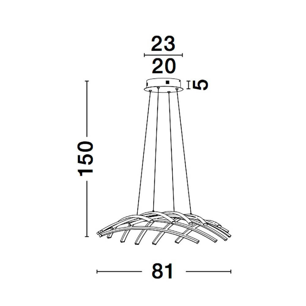 Narvi LED Hängelampe Schwarz, technische Zeichnung mit Maßen 81 cm Breite und 150 cm Höhe
