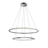 Netuno LED Kristall Hängelampe in Chrom mit zwei runden Ringen, Durchmesser 80 cm, stilvolles Lichtdesign.