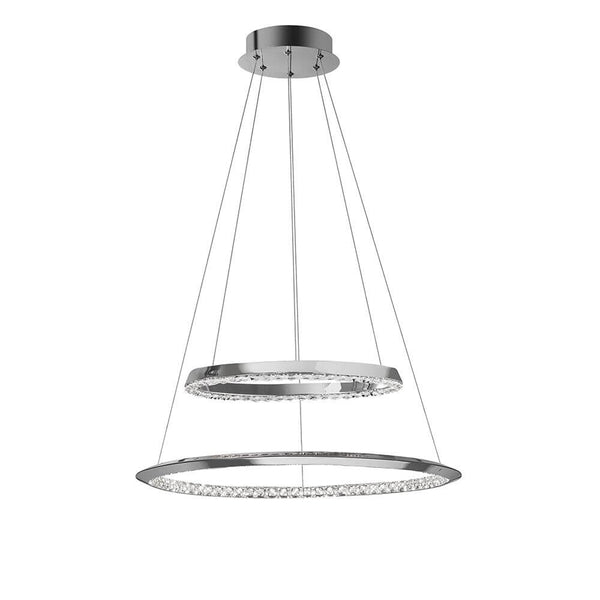 Netuno LED Hängeleuchte Klar, Chrom mit verchromtem Metallrahmen und Kristallen.
