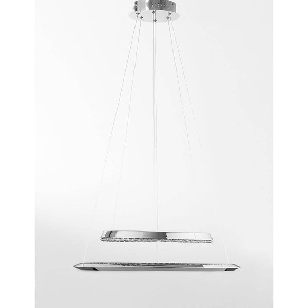 Netuno LED Hängeleuchte Klar, Chrom mit verchromtem Metallrahmen und Kristallen, moderne Deckenleuchte
