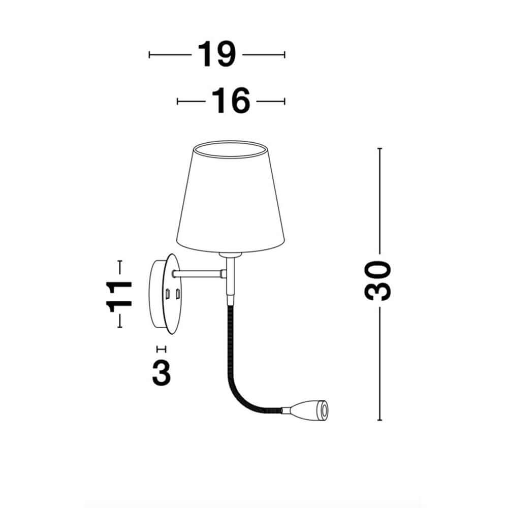 Nia wall lamp metal with LED reading light