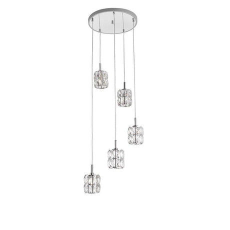 Nice 5-light pendant lamp crystal suspension with modern design and clear glass bodies.