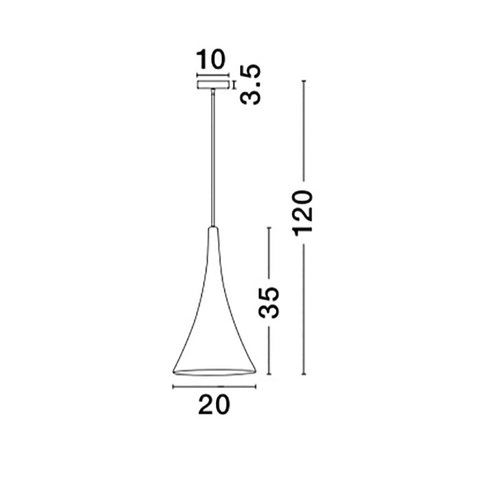 Diagramm der Nuorese Pendelleuchte: Abmessungen in cm, Höhe 120, Durchmesser 20.