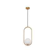 Obitar Glas-Hängeleuchte Gold, Weiß: moderne Pendelleuchte mit goldfarbenem Metallrahmen und opaler Glaskugel