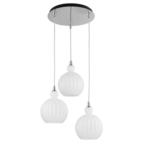 Odell 3-light pendant light Opal White with three opal lampshades in a modern design.