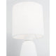 Orion Gips Tischlampe Weiß mit weißem Stoffschirm und Betonfuß, ideal für modernes Wohnen.