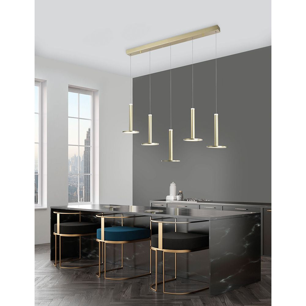 Palencia LED Hängelampe 5-flg. Reihung Gold