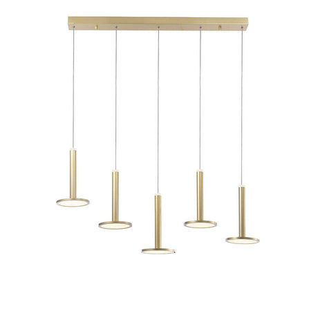 Palencia LED Hängelampe 5-flg. Reihung Gold mit modernem Design und warmweißem Licht.