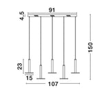 Palencia LED Hängelampe 5-flg. Reihung Gold