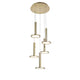 Palencia LED Pendelleuchte 5-flg. Runde Aufhängung mit fünf runden, goldenen Leuchten und modernem Design.