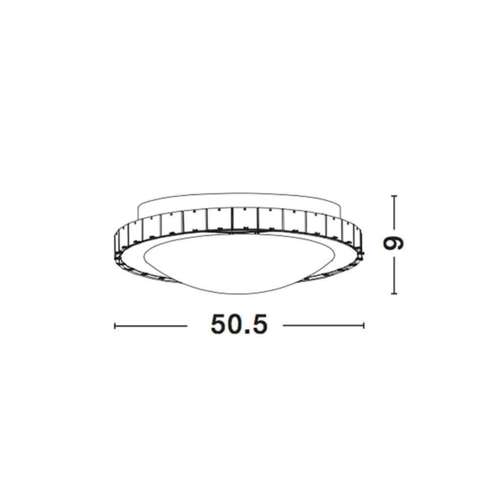 Technische Zeichnung der Nova Luce Palermo Deckenleuchte mit Maßen 50,5 cm Durchmesser und 6 cm Höhe.