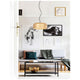 Moderne Hängelampe Perleto Ø 35cm in Gold, über einem eleganten Sofa im Wohnzimmer.