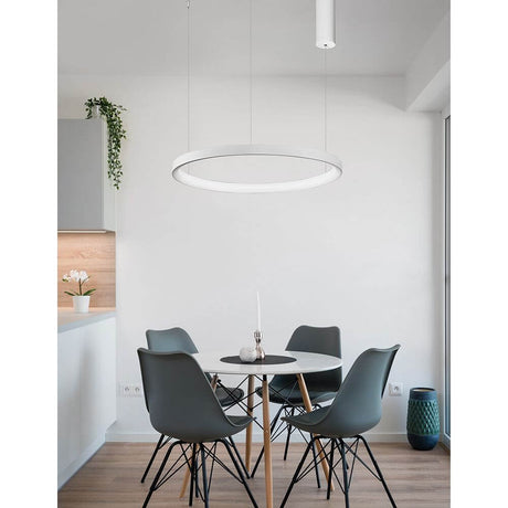 Pertino LED Hängeleuchte Dimmbar über Esstisch, moderne weiße Ring-Pendelleuchte von Nova Luce