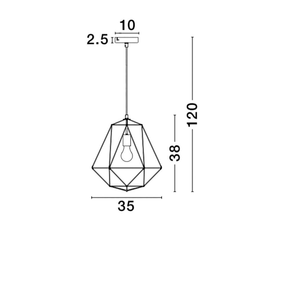Nova Luce Pietra Hängelampe Metall technische Zeichnung mit Abmessungen und geometrischem Design