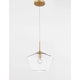 Prisma Glas Pendelleuchte Gold mit goldenem Rahmen und klarer Glasglocke für elegantes Lichtdesign.