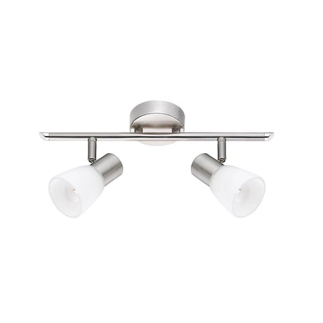Projecteur de plafond Publico à 2 lampes en métal, opale avec nickel satiné et verre opale au design moderne.