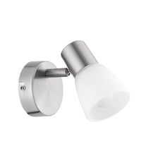 Publico Nickel Wandspot Satiniert - elegante Wandleuchte aus Metall mit drehbarem Strahler und Opalglas-Schirm