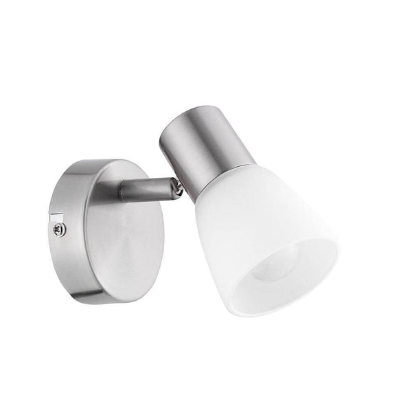 Publico Nickel Wandspot Satiniert - elegante Wandleuchte aus Metall mit drehbarem Strahler und Opalglas-Schirm