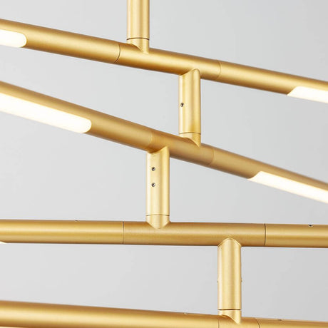 Raccio LED Hängelampe Ø 81cm Metall in edlem Messing Gold, detailreiche Darstellung der filigranen Metallstäbe.