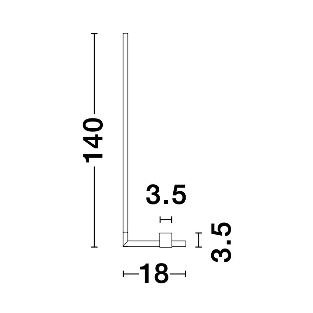 Technische Zeichnung der Raccio LED-Stehlampe mit Abmessungen 140 cm, 18 cm und 3,5 cm.