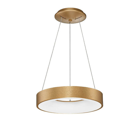 Rando LED Thin Hängelampe in gebürstetem Gold mit runder Form und milchigem Diffusor