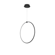 Ring LED Hängelampe Metall Schwarz in modernem Design mit schwarzem Acryl und Aluminium.