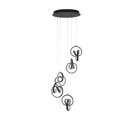 Rings LED pendant lamp Infinity Black in a modern design hanging from the ceiling panel.