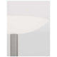 Nahaufnahme der Rocco LED Stehlampe Metall Acryl mit satiniertem Nickel-Finish und weißem Glas.