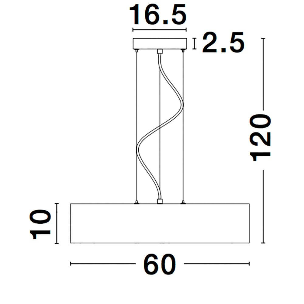 Technische Zeichnung der Roda LED Hängelampe mit Abmessungen.