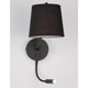 Sage Bett- & Wandlampe mit LED-Leselicht in elegantem Design und schwarzem Stoffschirm.