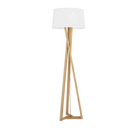 Salino floor lamp natural wood with modern, Scandinavian design in light wood and white lampshade.