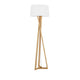 Salino Stehlampe Naturholz mit modernem, skandinavischem Design aus hellem Holz und weißem Lampenschirm.