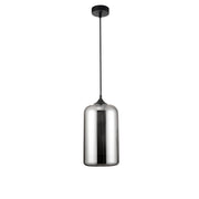 Savaz Glas Hängelampe Chrom, Rauchfarben moderne Pendelleuchte mit rauchfarbener Glaskuppel und schwarzem Metall