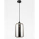 Pendelleuchte Savaz aus rauchfarbenem Glas mit schwarzem Metall, ideal für moderne Interiors.