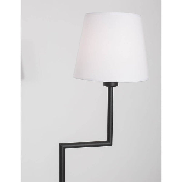 Savona Stehleuchte Metall Schwarz mit weißem Stoffschirm, modernes Design für Wohnzimmer oder Büro