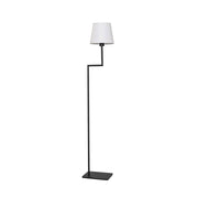 Savona floor lamp in black metal with a modern design, white fabric shade and black aluminum.