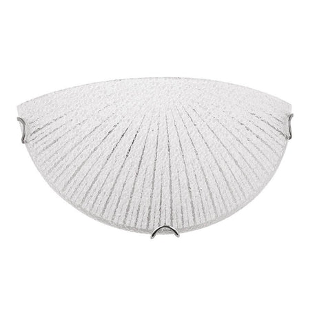 Applique murale Shell en verre blanc, chromée, avec surface en verre texturée et supports chromés.