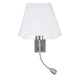 Valencia Wandlampe mit LED Leselampe, stilvolle Wandleuchte mit verstellbarem Strahler und weißem Stoffschirm.