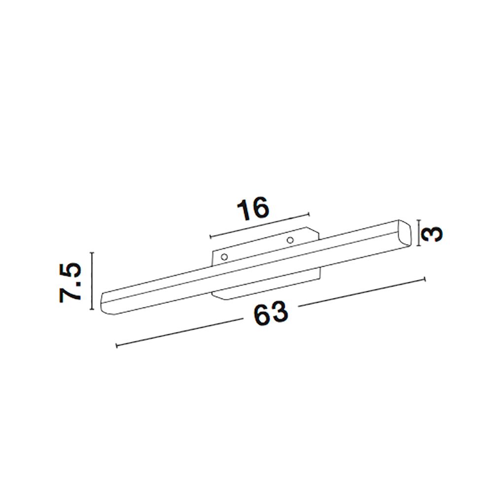 Technische Zeichnung der Vanese LED Bad-Wandlampe mit Maßen in cm: 63 x 3 x 7,5.