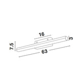 Technische Zeichnung der Vanese LED Bad-Wandlampe mit Maßen in cm: 63 x 3 x 7,5.