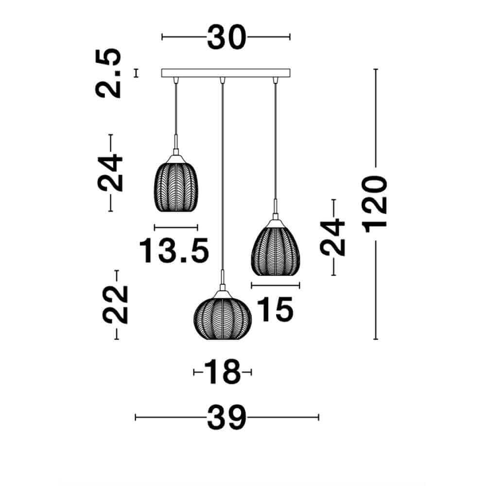 Vario hanging lamp 3-flame glass, metal