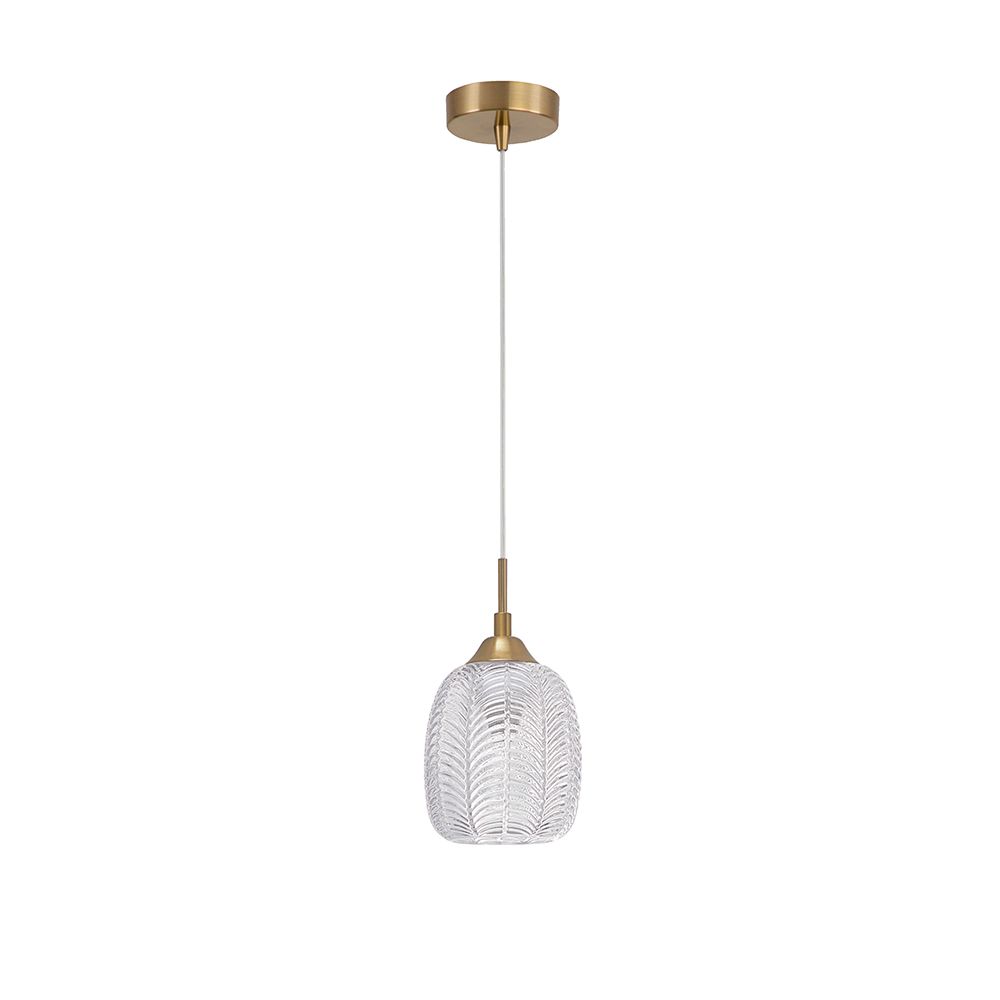 Nova Luce Vario Glas Pendelleuchte Klar mit goldenem Deckenelement und elegantem, modernem Design.