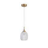 Nova Luce Vario Glas Pendelleuchte Klar mit goldenem Deckenelement und elegantem, modernem Design.