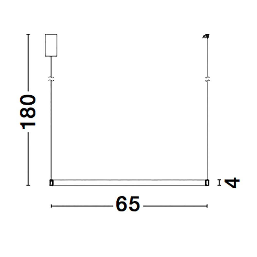 Technische Zeichnung der Vegas LED Hängeleuchte Antik-Messing mit Abmessungen 180x65x4 cm.