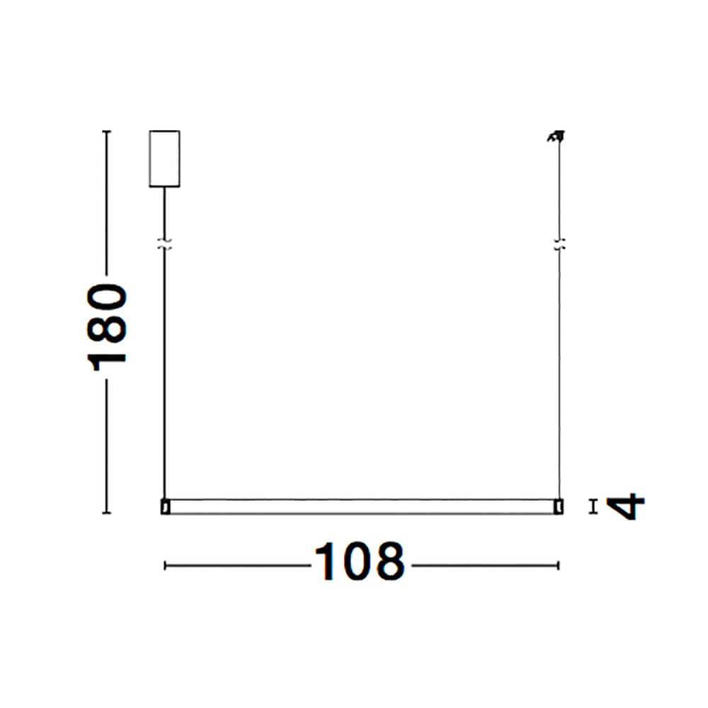 Technische Zeichnung der Vegas LED Hängeleuchte Antik-Messing mit den Maßen 180 cm Höhe und 108 cm Breite.